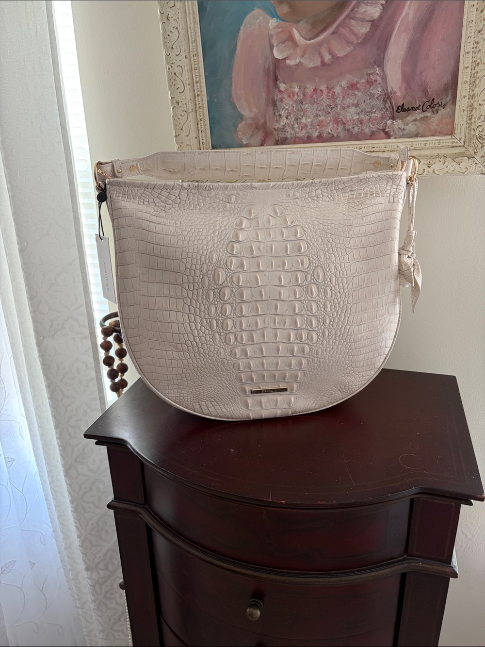 Brahmin Embossed Faux-Croc Hobo in Light Blush
